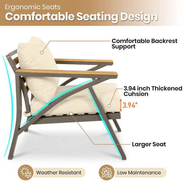 English Elm 6-piece Outdoor Conversation Set with Acacia Wood Accents and Steel Frame Patio Seating Brown,Cream Beige N704G201256A