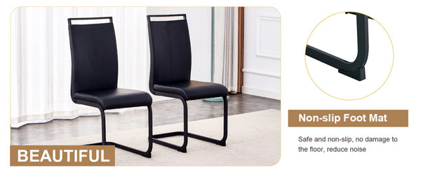 English Elm Table Set: Modern Minimalist Grey Marble Dining Table With 4 Black Pu Leather Chairs & Metal Frame W1151S02683-GIGA