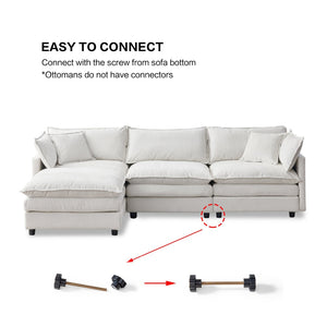 English Elm 105" L-shaped Chenille Sectional with Ottoman Pocket Spring Living Room Sofa Beige W1097S00225