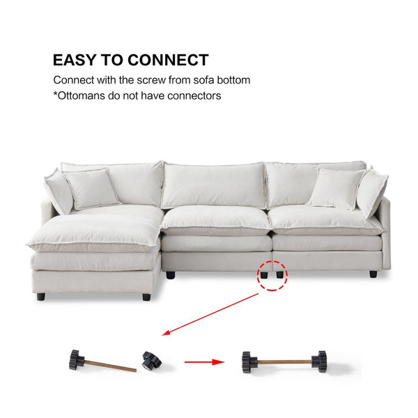 English Elm 105" L-shaped Chenille Sectional with Ottoman Pocket Spring Living Room Sofa Beige W1097S00225