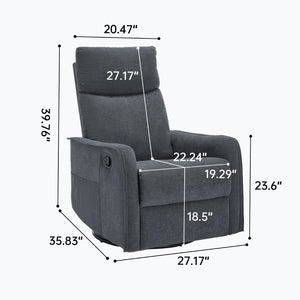English Elm Heat Massage Rocker Recliner with Swivel Base and Vibrating Nodes for Living Room Grey W1803P251887
