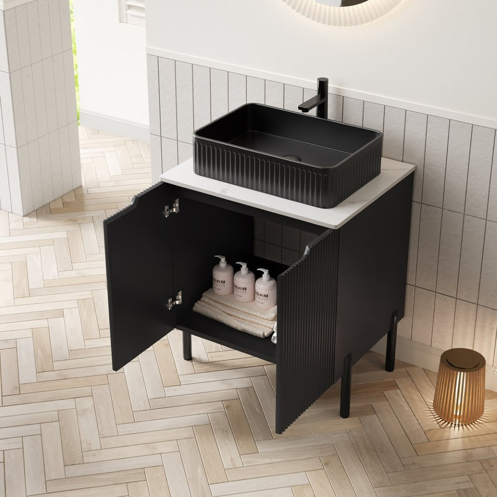 English Elm Dina Floating Bathroom Vanity with Sintered Stone Top and Crystal Glass Basin W2615S00656