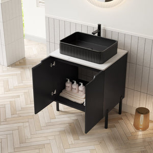 English Elm Dina Floating Bathroom Vanity with Sintered Stone Top and Crystal Glass Basin W2615S00656