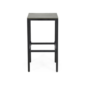 English Elm Christopher Knight Home® - EZRA Outdoor Acacia Bar Stool Set of 2 — Handcrafted Teak Finish Wood Tops, Sturdy Iron Frames Black+Grey 70262.00GRY