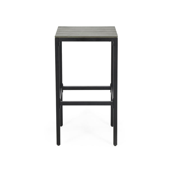 English Elm Christopher Knight Home® - EZRA Outdoor Acacia Bar Stool Set of 2 — Handcrafted Teak Finish Wood Tops, Sturdy Iron Frames Black+Grey 70262.00GRY