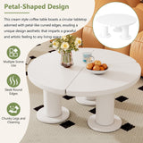 English Elm Φ39.4'' Easy Assembly Round Petal-Shaped Coffee Table, Cream Style Center Table With 3 Thick Legs, Minimalist Irregular End Table With Sleek Round Edges For Living Room, White