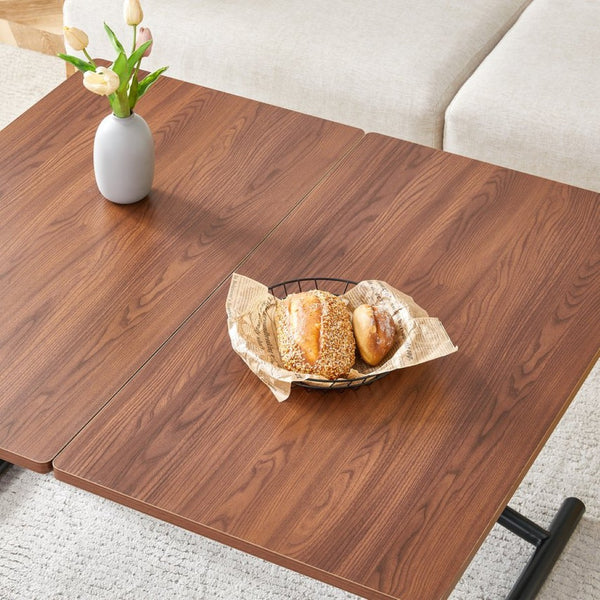 English Elm Modern Adjustable Lift Table Walnut Grain Mdf Top Slim Metal Legs Home Office Use Black + Dark Walnut W1151P303874