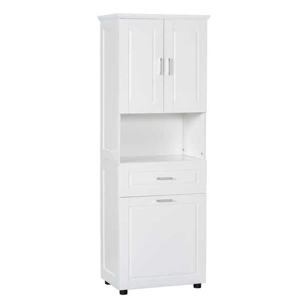 English Elm Tall Bathroom Cabinet with Tilt-Out Laundry Hamper, Adjustable Shelves, Anti-Tip Design & Large Storage White WF323481AAK