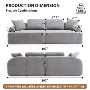 English Elm LY-024GY Plush 4-Seater Compression Sofa in Gray Crochet Yarn Fabric with 4 Pillows, Breathable Comfort 103" wide W2231S00017