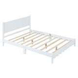 English Elm Full Size Wood Platform Bed Frame, Retro Style Bed With Rectangular Headboard,No Need Box Spring,White