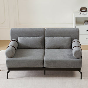 English Elm Modern Loveseat Sofa with Cylindrical Armrests, Built-In USB Ports, Chenille Cushions, Steel Frame Grey N719P290584E