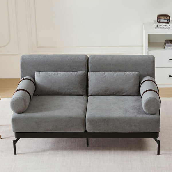 English Elm Modern Loveseat Sofa with Cylindrical Armrests, Built-In USB Ports, Chenille Cushions, Steel Frame Grey N719P290584E