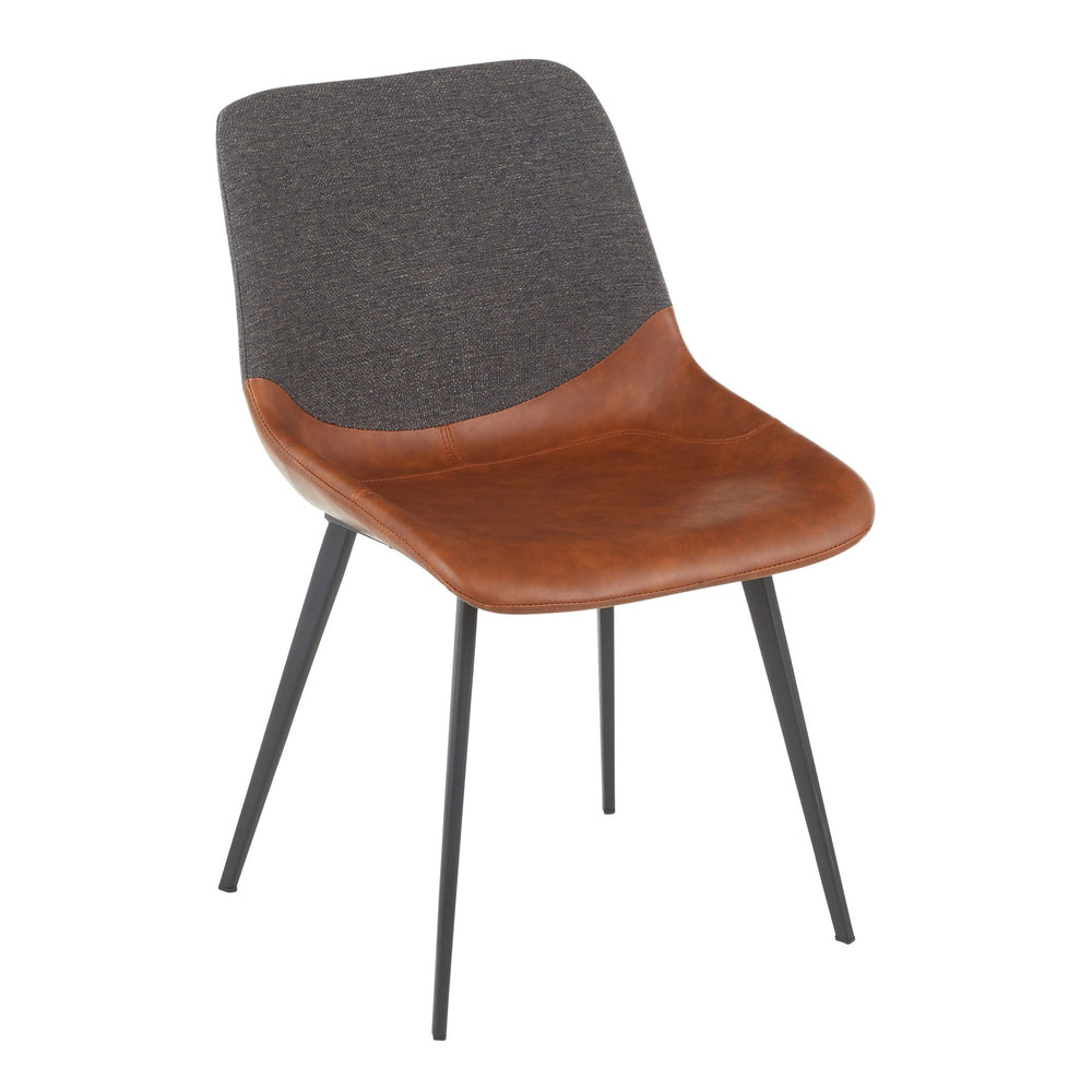 English Elm Outlaw Industrial Two-Tone Chair Set of 2 — Brown Faux Leather & Grey Fabric, Cushioned High-Back Accent Seats B202P223622