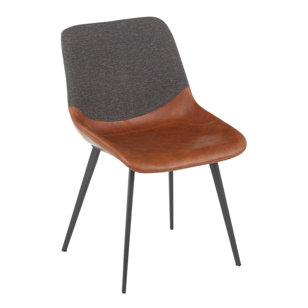 English Elm Outlaw Industrial Two-Tone Chair Set of 2 — Brown Faux Leather & Grey Fabric, Cushioned High-Back Accent Seats B202P223622