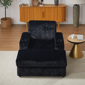 English Elm 42.5-inch corduroy single recliner with cup holder, storage ottoman, plush back pillow for lounging Black W834P375124