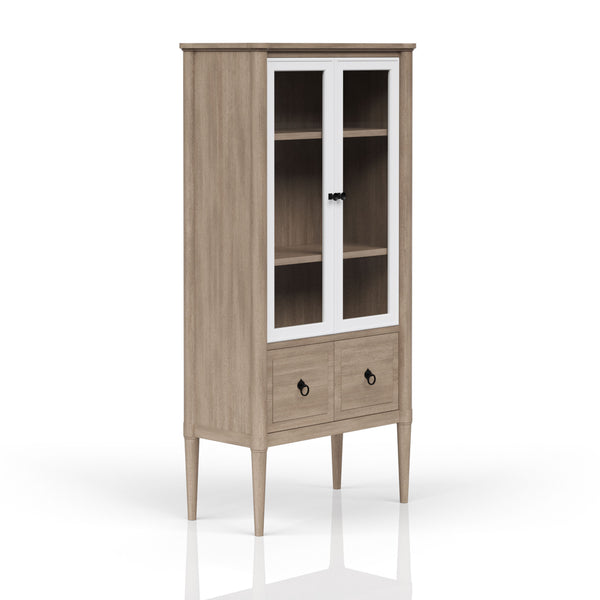 English Elm Display Sand-Colored Bookcase with Glass Doors, Mindi Veneer, 2 Shelves & Drawer — Transitional Style B2699P226095
