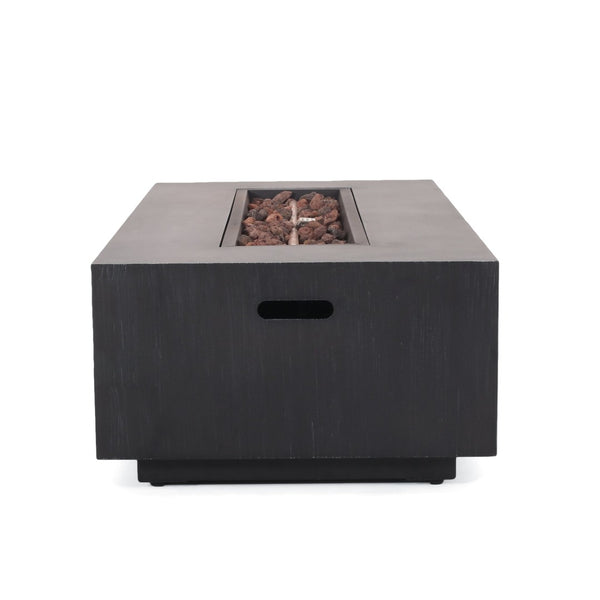 English Elm Outdoor Rectangular Iron Fire Pit 50000 Btu Propane Patio Heater Modern Black N772P404968B