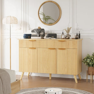 English Elm Sideboard Fluted Credenza with Three Drawers Two Doors Matte Black Modern Storage T3773P417337