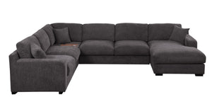 English Elm Chiara Chenille Corner Sectional with Chaise Cupholders Charging Ports for Living Room Gray B2749S00116
