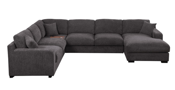 English Elm Chiara Chenille Corner Sectional with Chaise Cupholders Charging Ports for Living Room Gray B2749S00116