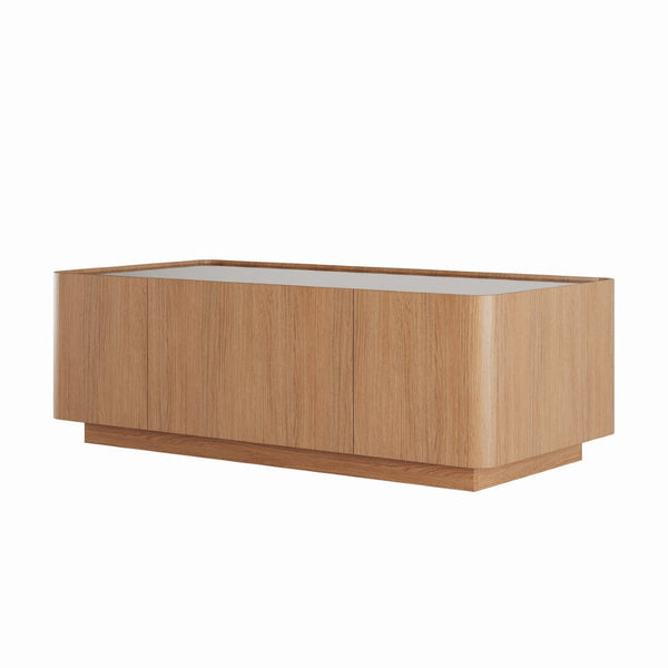 English Elm 46.8" Mid-century Walnut Coffee Table Tempered Glass Top with Concealed Drawers W2263P458487