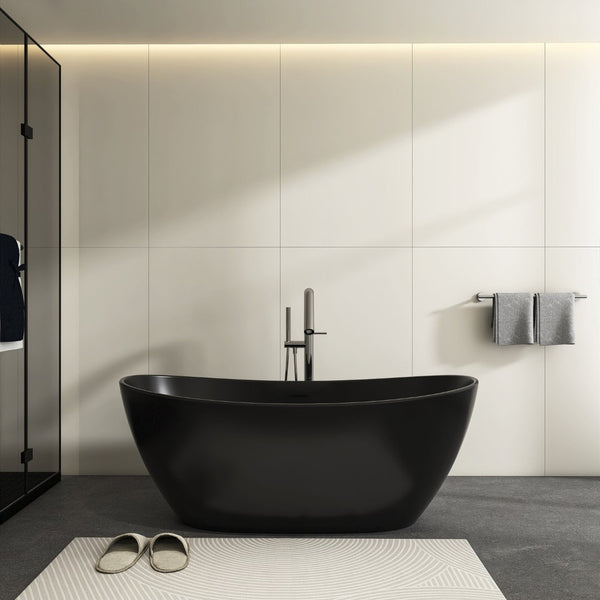 English Elm 65 Inch Freestanding Soaking Tub Solid Surface Matte White Spa Ergonomic Bath W1613P358130