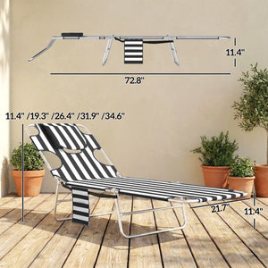 English Elm Handy Tri-fold Outdoor Lounger with Face Cavity Steel Frame Oxford Fabric Tanning Bed Black,White T3971P481302