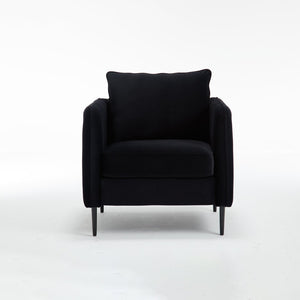 English Elm Accent Velvet Armchair Mid-century Modern Plush Seat with Metal Legs for Any Room Black W3244P325834