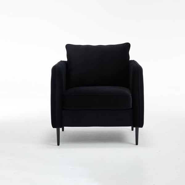 English Elm Accent Velvet Armchair Mid-century Modern Plush Seat with Metal Legs for Any Room Black W3244P325834