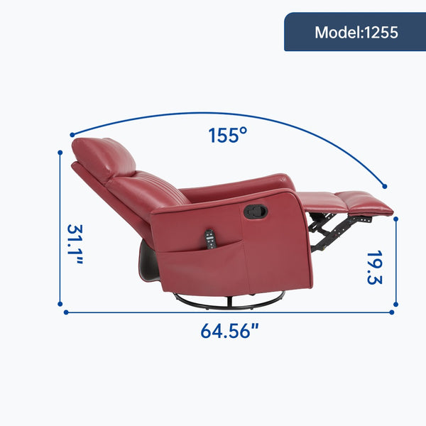 English Elm Blue Fabric Swivel Rocker Recliner with Massage Heat Nodes for Living Room Comfort Red W1803P321820