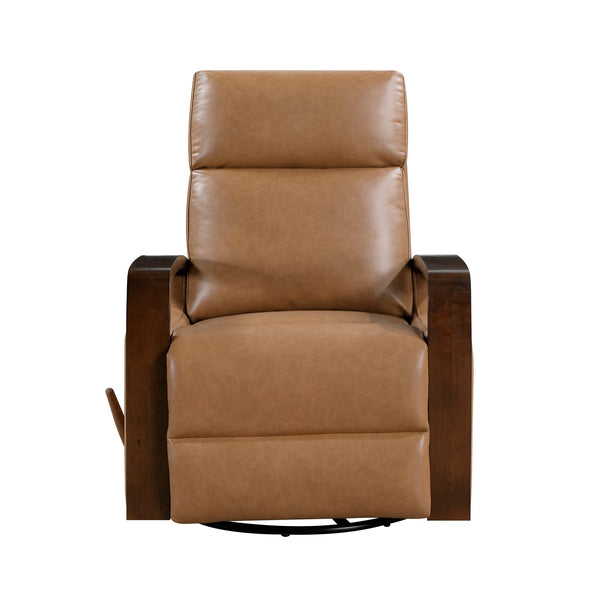 English Elm Luxurious swivel glider recliner chair with top-grain leather, plush foam over coils and sturdy frame Camel 32.5 L x 32 W x 26 H B011P395824