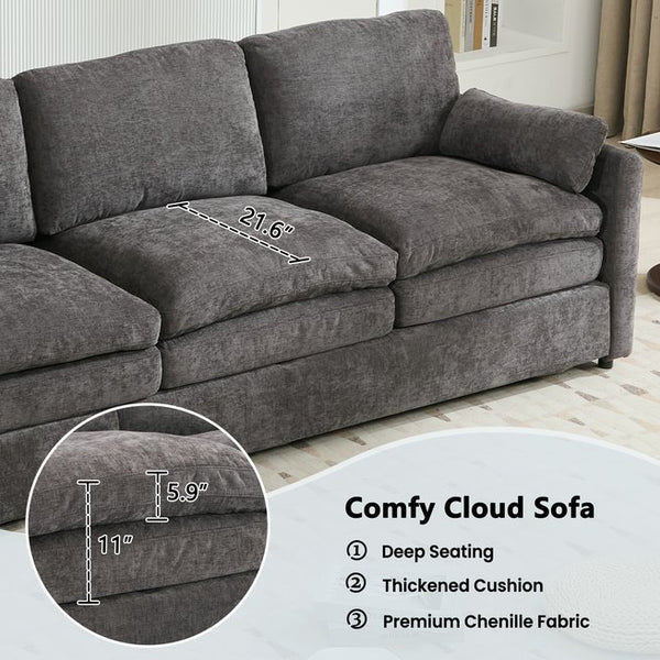English Elm 89" Plush Chenille 3-Seater Sofa with Double-Layer Cushions, Deep Seating, Removable Lumbar Pillow, Elegant Stitching Grey N719P251497E