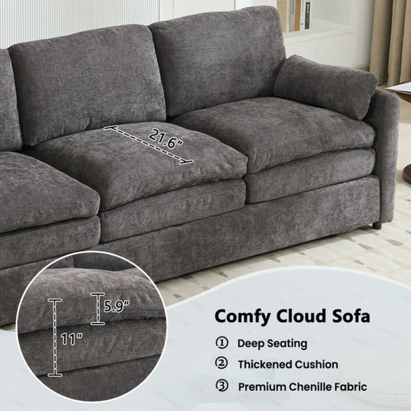 English Elm 101.2" Modular Chenille Sectional Sofa with Tufted Cushions and Deep Seating for Living Room Grey N719S001922E