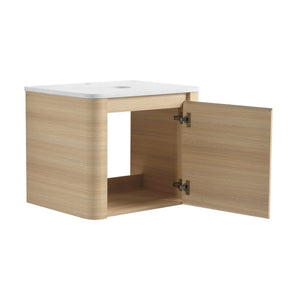 English Elm 24'' Wall-Mounted Bathroom Vanity with Soft-Close Door, Rounded Edges, Plywood Build, Space-Saving Design Ameican White Oak W999P348969