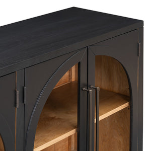 English Elm TREXM Arched Glass Door Sideboard Buffet Cabinet with Adjustable Shelves, Cable Management, 64" Black XW000021AAB