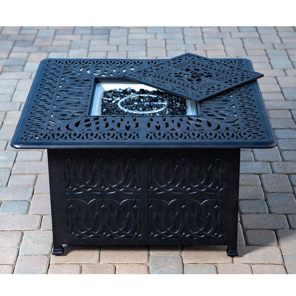 English Elm Cast Aluminum 44" Square Fire Table Antique Bronze w/ Fire Glass, Cover, Durable Rust-Free Elegance B010P322785