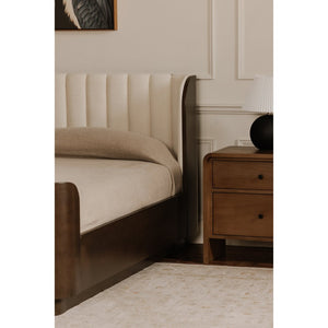 English Elm Scarlette Upholstered Sleigh Queen Bed Cream Polyester Headboard Dark Birch Frame B2769S00003