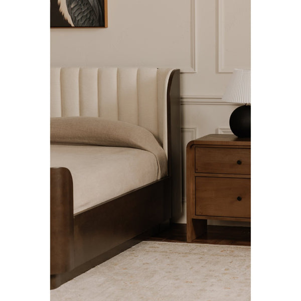 English Elm Scarlette Upholstered Sleigh Queen Bed Cream Polyester Headboard Dark Birch Frame B2769S00003