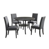 Biony Espresso Wood 5-Piece Dining Set with Gray Nailhead Chairs