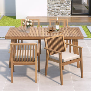 English Elm Christopher Knight Home® - Durable 5-Piece Acacia Wood Patio Dining Set With Cushioned Chairs For Ultimate Outdoor Comfort N779P234497B-2_N779P234500B