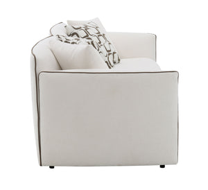 English Elm Yolanda Beige Chenille Sofa with 4 Pillows – 74" Wide Solid Pine Frame, Removable Covers, 660lb Capacity B2726P316905