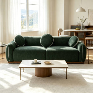 English Elm 90.94'' Three Seat Contemporary Curved Sofa with Round Accent Pillows for Modern Living Green W2085S00094
