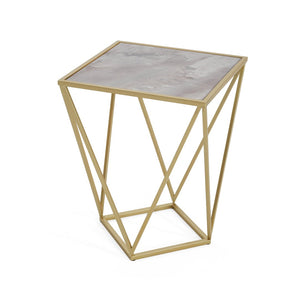 English Elm Creative Tempered Glass Top Side Table Gold Iron Frame Modern Glam Accent Piece N770P234478G