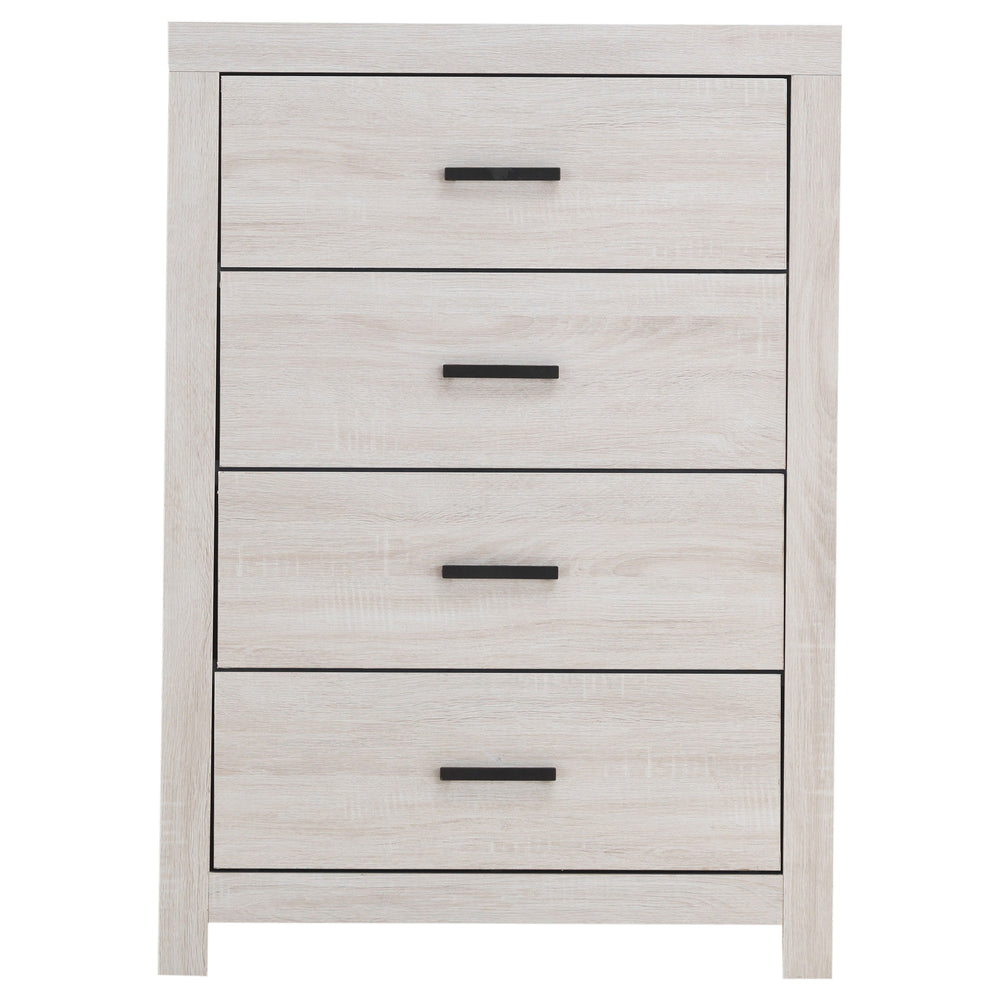 English Elm Geary Coastal White 4-Drawer Chest Dresser — Airy Coastal Finish, Spacious Storage, Classic Pull Handles B062P331059
