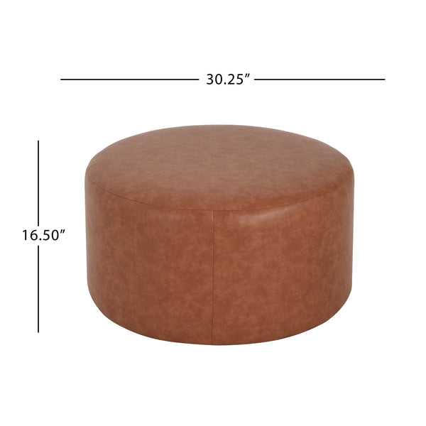 English Elm Christopher Knight Home® - Upholstered Round Ottoman with Faux Leather Upholstery, Dense Foam & Pocket Coil Comfort, 31" Brown,Cognac N757P181733T