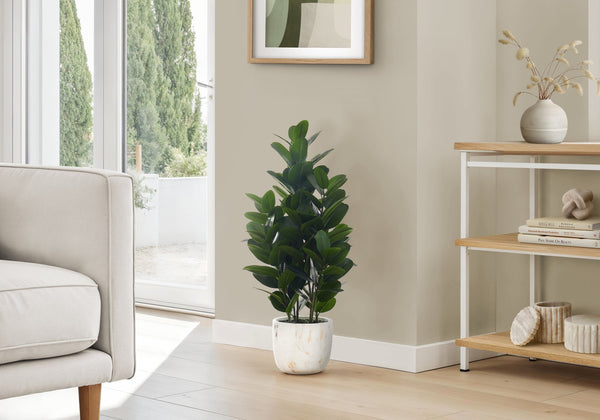 English Elm Artificial Garcinia Tree, 31" Tall Indoor Faux Plant In White Cement Pot - Lifelike Greenery For Homes B2710P220021