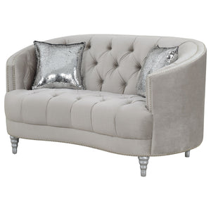 English Elm Colby Grey C-Shaped Tufted Velvet Loveseat with Rhinestone Buttons & Chrome Nailheads for Luxe_rooms (97) B062P357774