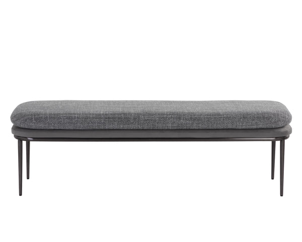 Sunpan Koffi Bench - Contemporary Design with Double Cushioned Seat and Sleek Stainless Steel Base Gunmetal / Chacha Grey / Antonio Charcoal
