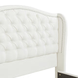 English Elm Marcella Upholstered Shelter Headboard Bed Set, Queen, Antique White Polyester