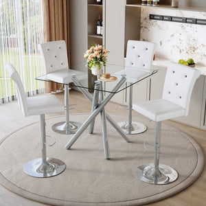 English Elm Modern Glass Top Pub Set with Swivel Pu Leather Stools Chrome Base Kitchen Bar W3875S00032